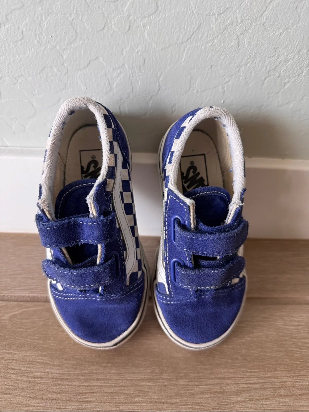 Vans Toddler Blue and White Checker Velcro Shoes